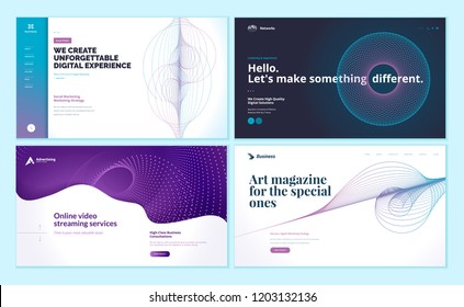 Set of web page design templates with abstract background for social marketing, video streaming, online art magazine. Modern vector illustration concepts for website and mobile website development. 