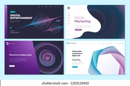 Set of web page design templates with abstract background for mobile marketing, social marketing, design studio, digital entertainment. Vector illustration concepts for website development.