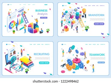 Conjunto de plantillas de diseño de páginas web para negocios, brainstorm, trabajo en equipo, contratación, análisis de negocios. Conceptos de ilustración vectorial para el sitio web.