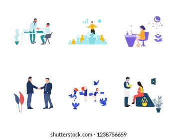 Set of web page design templates for shopping, digital marketing, teamwork, business strategy, and analytics. Modern vector illustration concepts for website and mobile website development.