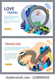 Set of web page design templates for travelling, journey, trip, car tour, roads and auto. Street Map with navigation icons. Navigation concept. Vector illustratio