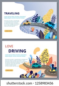 Set of web page design templates for travelling, journey, trip, car tour, roads and auto. Street Map with navigation icons. Navigation concept. Vector illustratio
