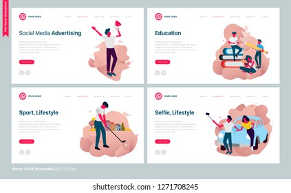 Set of web page design templates for marketing, advertising, education, lifestyle and sport. Flat vector illustration concepts for website development. - Vector