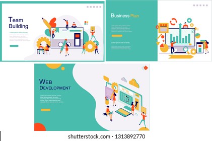 Set of web page design templates for teamwork, business strategy,web development. Modern illustration flat concept.