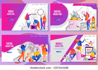 Set of web page design templates for social media marketing concept.