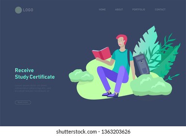 Set of web page design templates with relaxed learning people outdoor for online education, training and courses. Modern vector illustration concepts for website and mobile website development