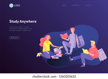 Set of web page design templates with relaxed learning people outdoor for online education, training and courses. Modern vector illustration concepts for website and mobile website development
