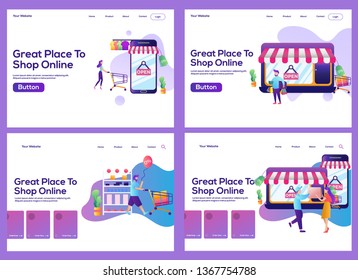 Set of web page design templates for online shopping