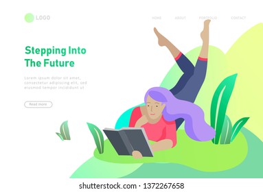 Set of web page design templates with relaxed learning people outdoor for online education, training and courses. Modern vector illustration concepts for website and mobile website development
