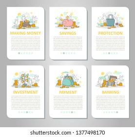 Set of web page design templates for business, finance and marketing. Modern vector illustration concepts for mobile website development with people and coins.