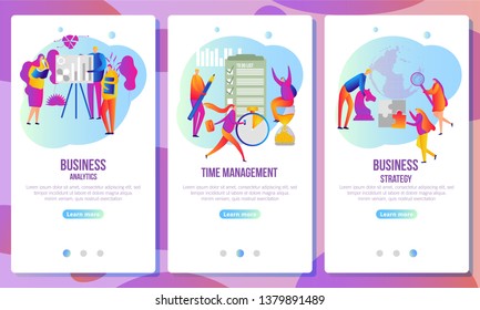 Set of web page design templates for business. Landing page shows the meeting and brainstorming, strategic partnership, crowdfunding and processing in the office or by the freelancer.