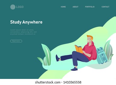 Set of web page design templates with relaxed learning people outdoor for online education, training and courses. Modern vector illustration concepts for website and mobile website development
