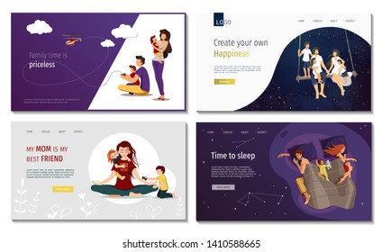 Set of web page design templates for family, happiness, parenthood, childhood, family planning, values, holidays, serenity. Perfect for in posters, banners, website developments.