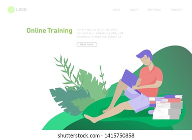 Set of web page design templates with relaxed learning people outdoor for online education, training and courses. Modern vector illustration concepts for website and mobile website development