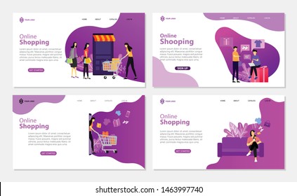 Set of web page design templates for online shopping and E-commerce. Modern flat design concepts for website and mobile website development. Vector illustration.