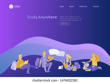 Set of web page design templates with relaxed learning people outdoor and graduate for online education, training and courses. Modern vector illustration concepts for website