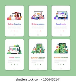 Set of web page design templates for online shopping, digital marketing, social media, summer vacation. Modern vector illustration concepts for website and mobile website development.