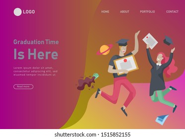 Set of web page design templates with relaxed learning people outdoor and graduate for online education, training and courses. Modern vector illustration concepts for website