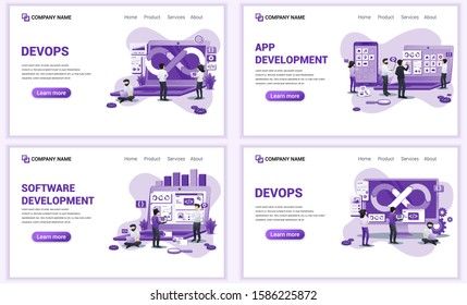 Set of web page design templates for software app development. Can use for web banner, poster, infographics, landing page, web template. Flat vector illustration