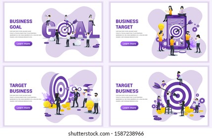 Set of web page design templates for business target. Reach the target of business. Goal achievement, partnership, leadership. Can use for web banner, web template. Flat vector illustration