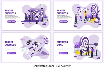 Set of web page design templates for business target. Reach the target of business. Goal achievement, partnership, leadership. Can use for web banner, web template. Flat vector illustration