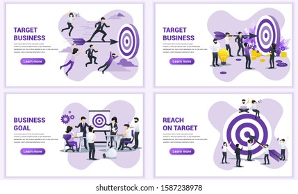 Set of web page design templates for business target. Reach the target of business. Goal achievement, partnership, leadership. Can use for web banner, web template. Flat vector illustration