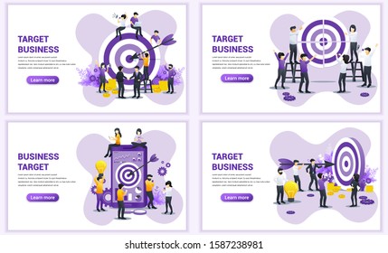 Set of web page design templates for business target. Reach the target of business. Goal achievement, partnership, leadership. Can use for web banner, web template. Flat vector illustration