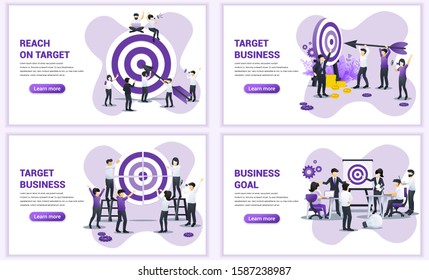 Set of web page design templates for business target. Reach the target of business. Goal achievement, partnership, leadership. Can use for web banner, web template. Flat vector illustration