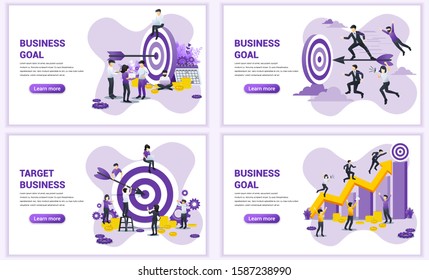 Set of web page design templates for business target. Reach the target of business. Goal achievement, partnership, leadership. Can use for web banner, web template. Flat vector illustration