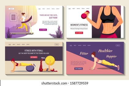 Set of web page design templates for Sport, Woman's Fitness, Workout, Training, Healthy Lifestyle, Activity. Vector illustration for poster, banner, website, commercial.