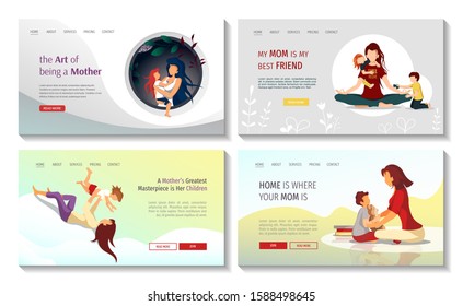 Set of web page design templates for Mother and children, Parenthood, Motherhood, Happy Family, Childhood. Vector illustration for poster, banner, website, flyer, brochure, cover.