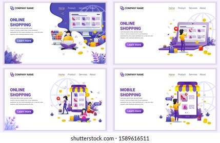 Set of web page design templates for Online shopping concept. Can use for web banner, poster, infographics, landing page, web template. Flat vector illustration