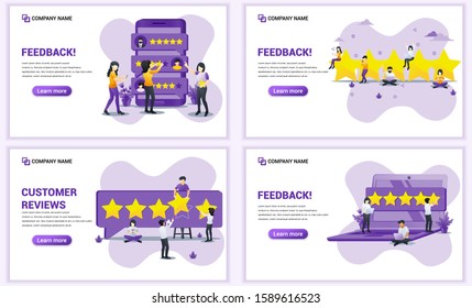 Set of web page design templates for Customer review, satisfaction, positive feedback. Can use for web banner, poster, infographics, landing page, web template. Flat vector illustration