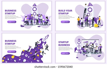 Set of web page design templates for Business start up concept. Can use for web banner, poster, infographics, landing page, web template. Flat vector illustration