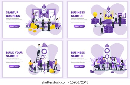Set of web page design templates for Business start up concept. Can use for web banner, poster, infographics, landing page, web template. Flat vector illustration
