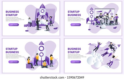 Set of web page design templates for Business start up concept. Can use for web banner, poster, infographics, landing page, web template. Flat vector illustration