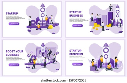 Set of web page design templates for Business start up concept. Can use for web banner, poster, infographics, landing page, web template. Flat vector illustration