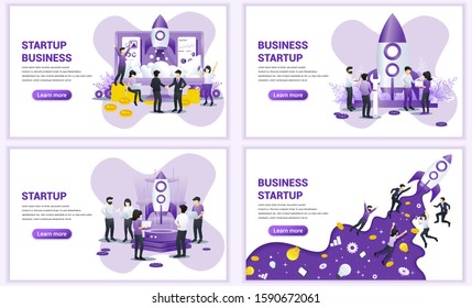Set of web page design templates for Business start up concept. Can use for web banner, poster, infographics, landing page, web template. Flat vector illustration