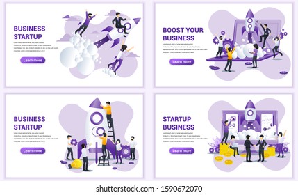 Set of web page design templates for Business start up concept. Can use for web banner, poster, infographics, landing page, web template. Flat vector illustration