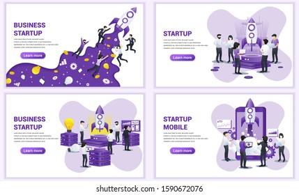 Set of web page design templates for Business start up concept. Can use for web banner, poster, infographics, landing page, web template. Flat vector illustration