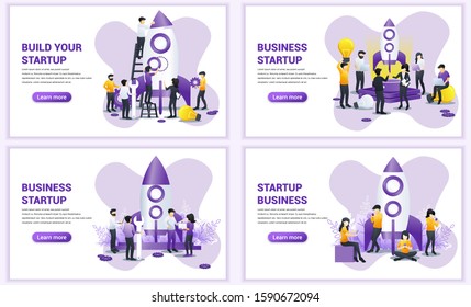 Set of web page design templates for Business start up concept. Can use for web banner, poster, infographics, landing page, web template. Flat vector illustration