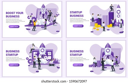 Set of web page design templates for Business start up concept. Can use for web banner, poster, infographics, landing page, web template. Flat vector illustration