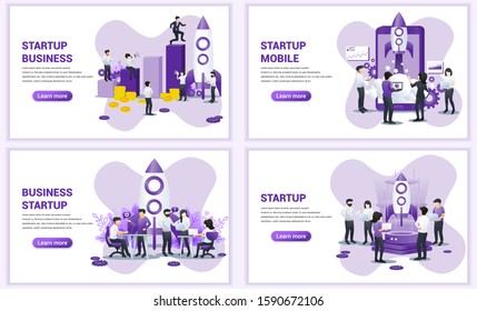 Set of web page design templates for Business start up concept. Can use for web banner, poster, infographics, landing page, web template. Flat vector illustration