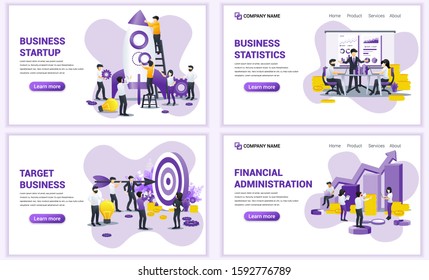 Set of web page design templates for start up, business target, financial statistics. Can use for web banner, poster, infographics, landing page, web template. Flat vector illustration