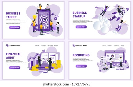 Set of web page design templates for business target, start up, recruiting. Can use for web banner, poster, infographics, landing page, web template. Flat vector illustration