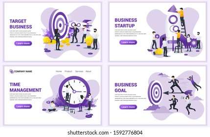 Set of web page design templates for target business, start up and time management. Can use for web banner, poster, infographics, landing page, web template. Flat vector illustration