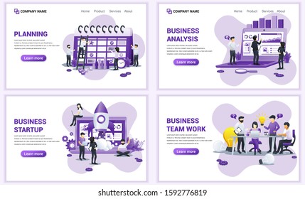 Set of web page design templates for business start up, planning and analysis. Can use for web banner, poster, infographics, landing page, web template. Flat vector illustration