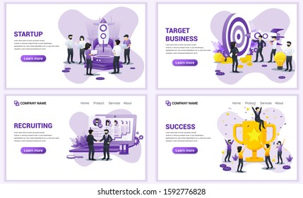 Set of web page design templates for start up, target business, recruiting. Can use for web banner, poster, infographics, landing page, web template. Flat vector illustration