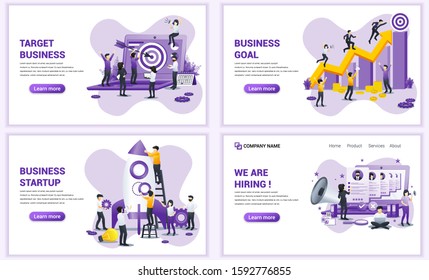 Set of web page design templates for start up, target business and goal, hiring. Can use for web banner, poster, infographics, landing page, web template. Flat vector illustration