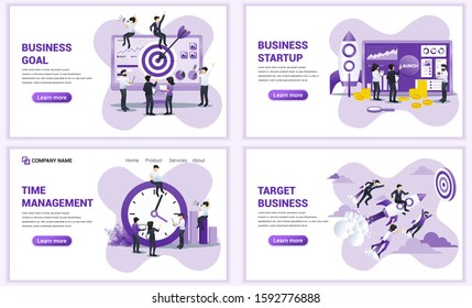 Set of web page design templates for business target and start up. Can use for web banner, poster, infographics, landing page, web template. Flat vector illustration